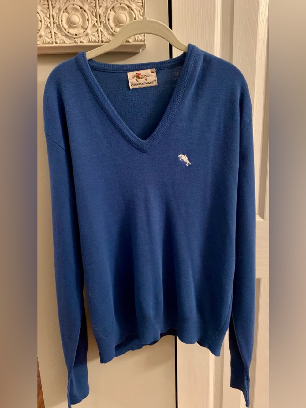 Steeplechase Vintage 80’s Men’s Blue V-Neck Sweater Jumping Polo Equestrian - M